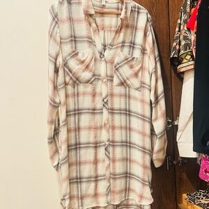 Cloth & Stone Plaid Shirt Dress in Cream, Blush, and Gray